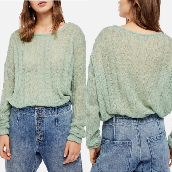 Free People / Angel Soft Pullover Sweater Mint Fresh Combo Alpaca Wool Blend XS - Picture 3 of 16